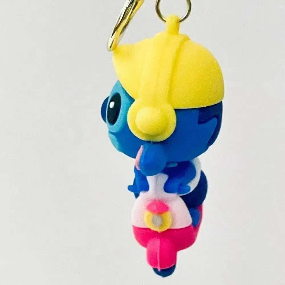 NWT Disney We love Stitch on Moped Blue Wristlet Key holder Keyring Keychain